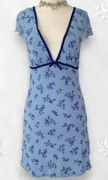 Motel Light Dark Blue Whimsygoth Crushed Velvet Floral Mini Mesh Dress S