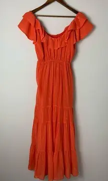 Marie Oliver Orange Metallic Tiered Ruffle Maxi Dress Size XS