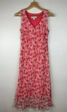 Dressbarn Vintage Cherry Print Red Pink Barbiecore Romantic Midi Dress 6P