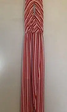 Mikey & Joey Red & White Striped Halter Maxi Dress Size Medium