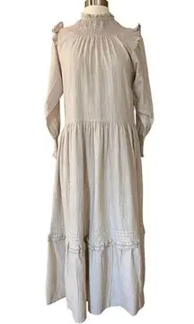 ROLLER RABBIT Maxi Dress Delfia Beige Ruffle Trim High Neck Long Sleeves Small