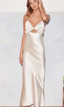 Fleur du Mal 100% silk Bow Slip Dress-Ivory NEW
