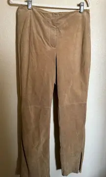 Vintage 90s Y2K Low Waisted Suede Leather‎ Boot Cut Pants in Tan Sz 10
