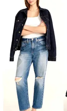 J Crew Jeans Women 24 Petite Blue Medium‎ Wash Distressed Slouchy Boyfriend