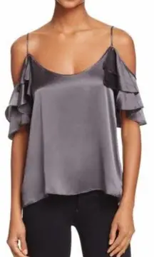 Cami NYC Samantha Cold Shoulder Silk Top In Slate Gray Silk Size Small