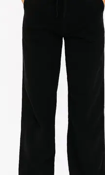 ANN TAYLOR SILK BLACK WIDE LEG HIGH RISE Women's Drawstring Button fly Pants XS