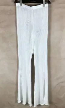 BEAR DANCE Sheer White Chevron See-Through Bell Bottoms Flare Leg Pants SMALL