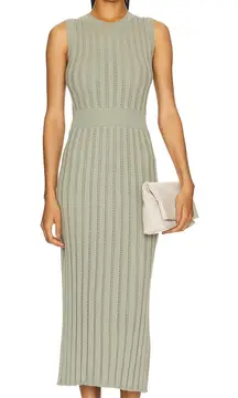 Varley Florian Knit Rib Jersey Perforated Dress in Seagrass Green Size‎ Large