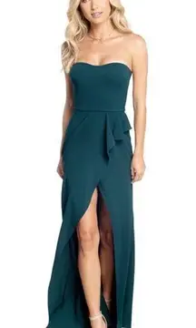 Dress the Population  Kai Bustier Asymmetrical Ruffle Drape Gown Pine XS