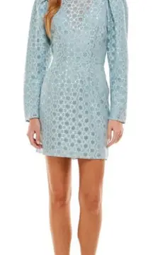 WAYF Dress Size Small Metallic Puff Long Sleeve Mini in Powder Blue Back Zip‎