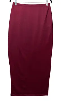 GO Couture Burgundy knit Maxi Pencil Skirt Size L Stretchy Pull On