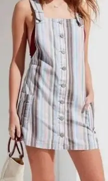 Urban Outfitters BDG  Denim Canvas Pastel Striped Overall Dress size Small