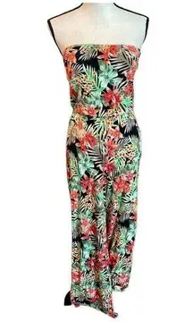 Iris LA Womens Green Red Tropical Floral Strapless Jumpsuit Sz S