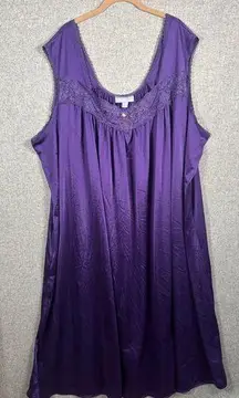 Vintage Only Necessities Womens Nylon Nightgown 4X Purple Lace Muumuu 34/36