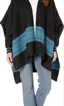Wrangler Retro Black & Teal Stripe Knit Cape Poncho Shawl S/M