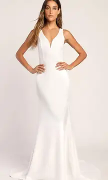 NWT Lulus Long-Lasting Love Ivory Lace V-Neck Mermaid Dress Wedding Bride Size L