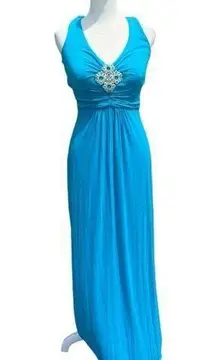 CACHE JEWEL EMBELLISHED HALTER KNIT MAXI DRESS BRIGHT BLUE SIZE MEDIUM NWT