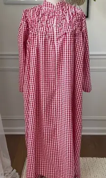 Vintage 70s Styled by Saybury Red Gingham House Coat Nightgown S M