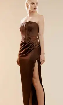 Bardot Everlasting Corset Strapless Satin Gown Chocolate