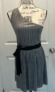 Express One-Shoulder Silver Dress with Black Belt