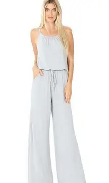 Zenana Premium Gray Spaghetti Strap Jumpsuit Size 1X