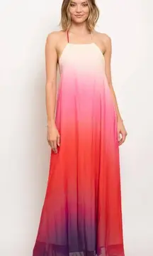Colorful Ombré Backless Pleated Maxi Dress