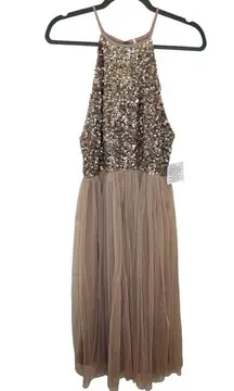 Maya Deluxe ASOS Pink Sequin Bodice Tulle Midi Dress 12 NWT Formal Wedding Party
