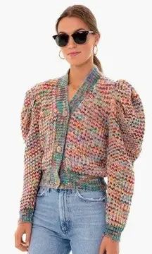 NWOT Ulla Johnson Fiora Wool Puff Sleeve Rainbow Cardigan Sweater Size Small