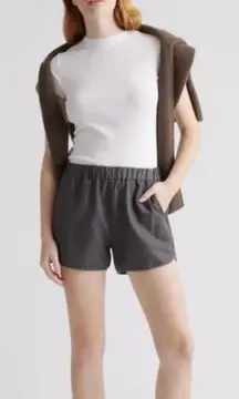 Quince Cotton Linen Twill Pull On Shorts Charcoal Large New With Tags