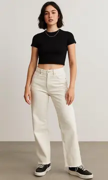 ZARA White Wide Leg High Rise Jeans w/ Raw Hem Sz 10 Y2K Street-style Minimalist