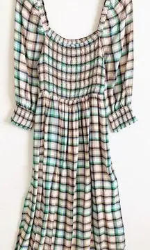 Anthropologie Maeve Cerie Smocked Midi Dress Gingham Plaid Multi Size S