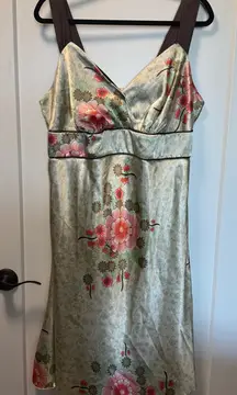 Vintage Y2K Maurices Satin‎ Floral Oriental Babydoll Knee Length Floral Dress 18