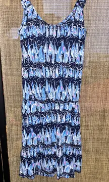 Lilly Pulitzer Loro Romper  in low tide navy sails and stripes print XS