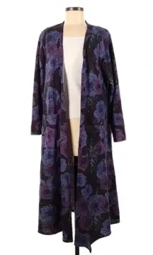 LuLaRoe | Purple Digital Roses Sarah Duster Long Open Front Cardigan Size M