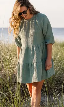 ALICE WALK The Organic Cotton Gauze Puff Sleeve
Dress Triple Gauze In Sage Sz Lg