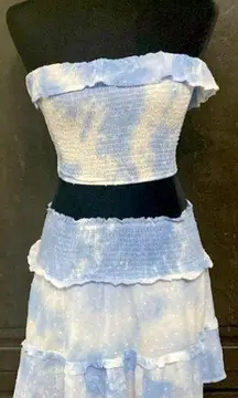 Blue white wash ruffle sleeveless mini skirt w/ ruffle tube top - S