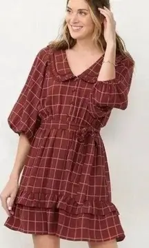 Fall plaid collared flowy mini dress