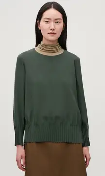 COS Olive Green Blouse Womens Elegant Pleated Hem Top