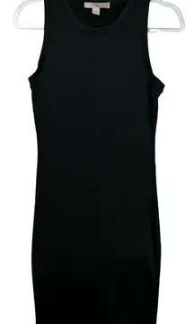 Metallic Black Ribbed Bodycon Dress Sleeveless Stretch Fitted Mini Sexy Out‎ LBD
