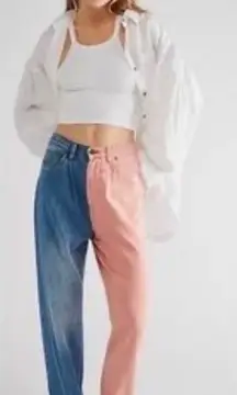 Sandrine Rose Color block Pink/Blue Denim
Lightweight Cotton Pants(Size 27)