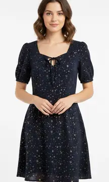 Allegra K Women's Star Print A-Line Short Dress Blue Gold Stars Size M