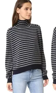 Vince Women’s 100% Cashmere Breton Striped Turtleneck Relaxed Fit Sweater M