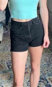 High Rise Black Denim Shorts