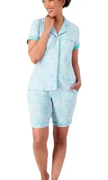 Muk Luks Women's Sleepwear Sz 2X Cloud Knit Notch‎ Collar Top Shorts Floral Blue