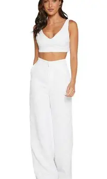 Showpo. Adelaide Two-Piece Set Crop Top and Wide Leg Pants in White