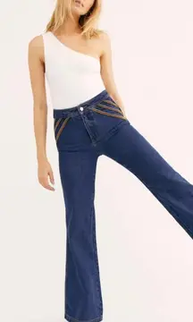 Free People Over The‎ Rainbow Flare Jeans High Waisted Blue Women's Size 27