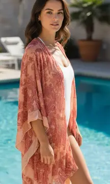 NEW Torrid Velvet Burnout Pink Red Whimsy Goth Fairy Kimono Cardigan Shawl Sheer