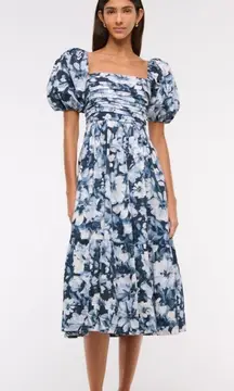 Abercrombie Emerson Poplin Puff Sleeve Midi Dress