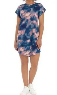 H by Halston Studio Blue & Pink Tie Dye Short Sleeve T-Shirt Mini Dress L