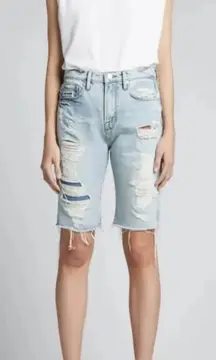 Frame Le Vintage Bermuda Denim Distressed Light Wash Shorts Size 28